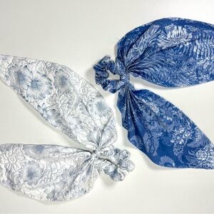 Floral Blue and White Hair Scrunchies